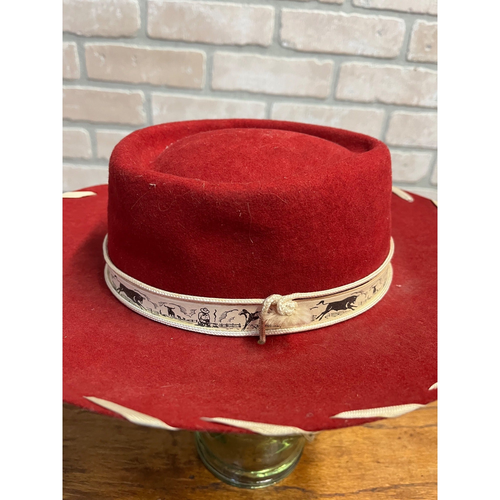 Vintage 50s Penney's Ranchcraft Hat Red Felt Cowboy Fedora Youth Kids Size