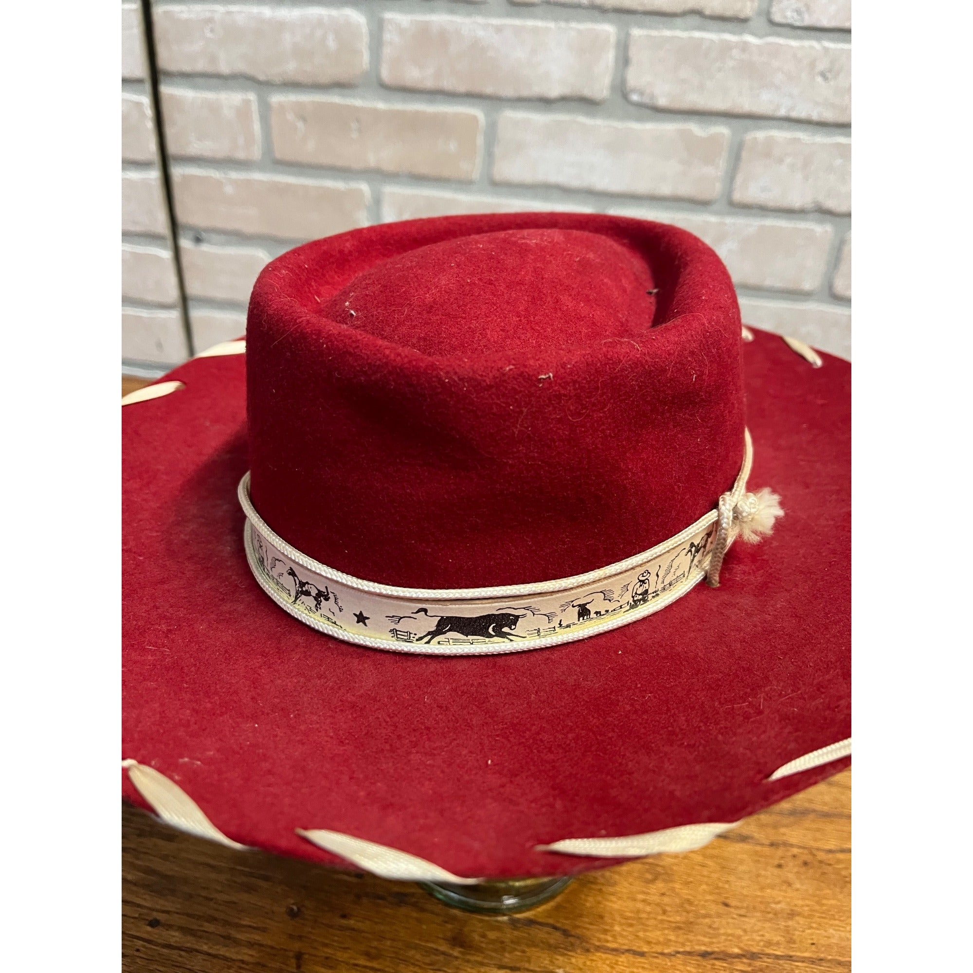 Vintage 50s Penney's Ranchcraft Hat Red Felt Cowboy Fedora Youth Kids Size