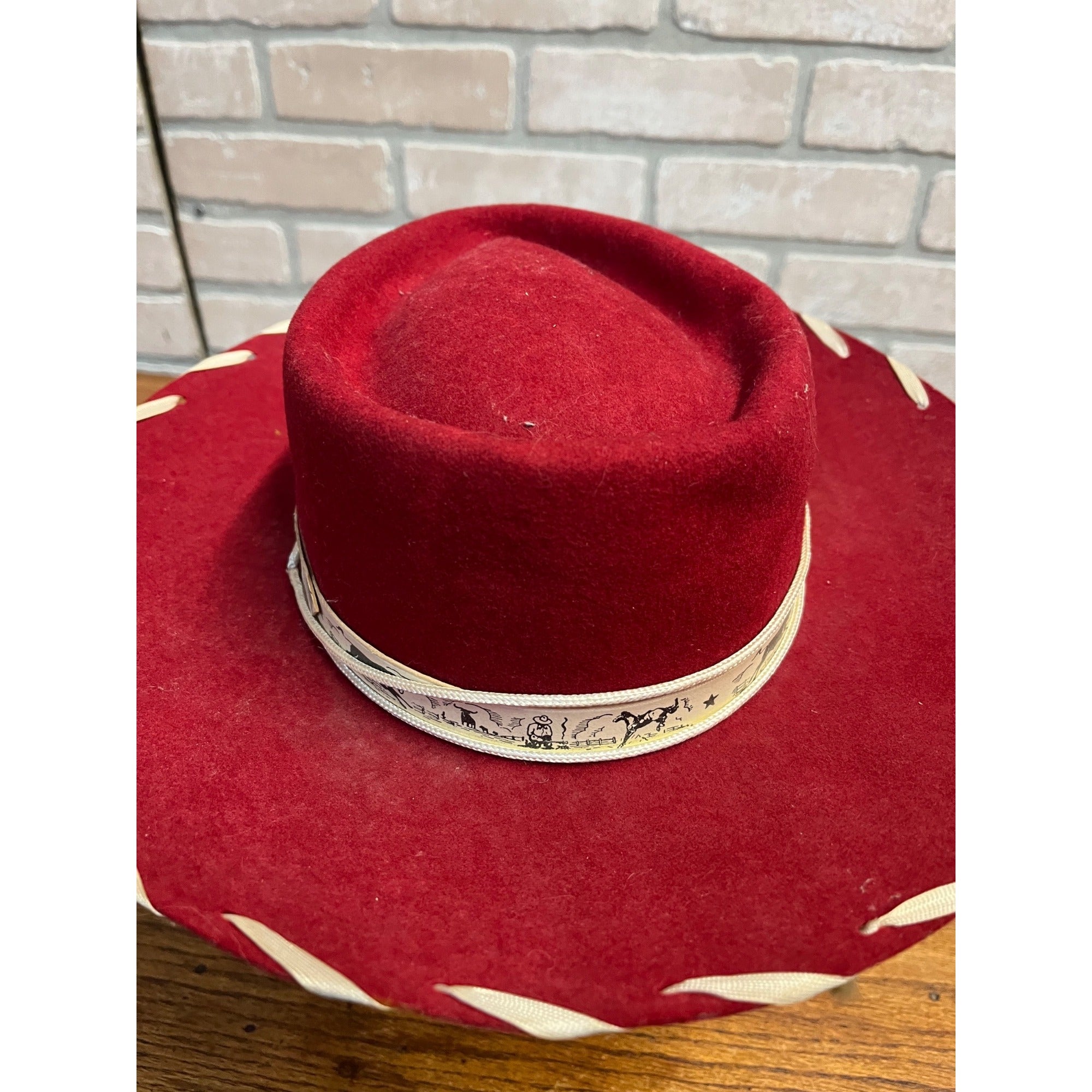 Vintage 50s Penney's Ranchcraft Hat Red Felt Cowboy Fedora Youth Kids Size