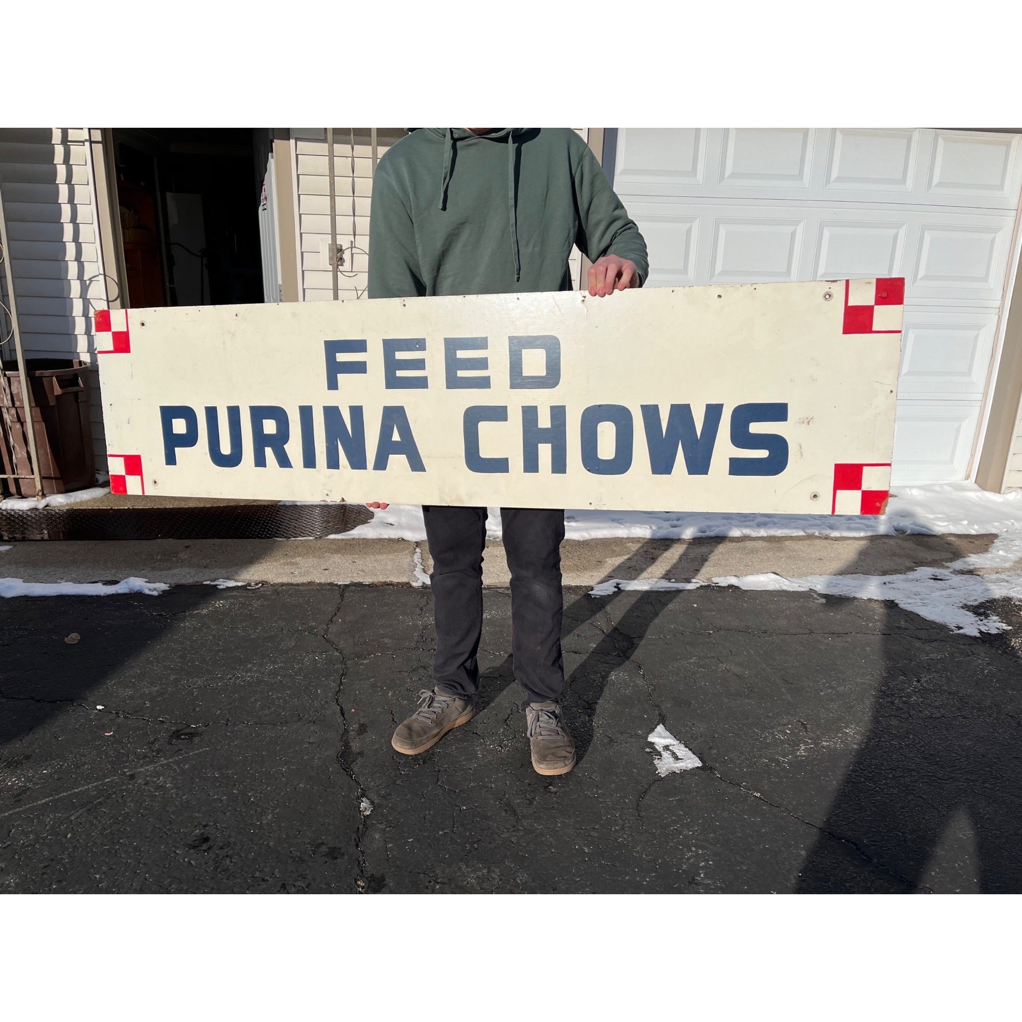 Vintage Feed Purina Chows Farm Store Advertising Sign Masonite