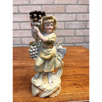 Antique 1890s German Porcelain Figural Candlestick Harvest Girl Grapes #3383