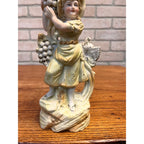 Antique 1890s German Porcelain Figural Candlestick Harvest Girl Grapes #3383