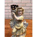 Antique 1890s German Porcelain Figural Candlestick Harvest Girl Grapes #3383