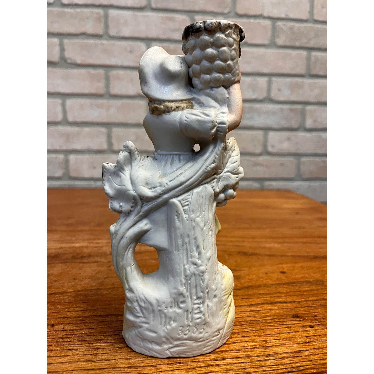 Antique 1890s German Porcelain Figural Candlestick Harvest Girl Grapes #3383