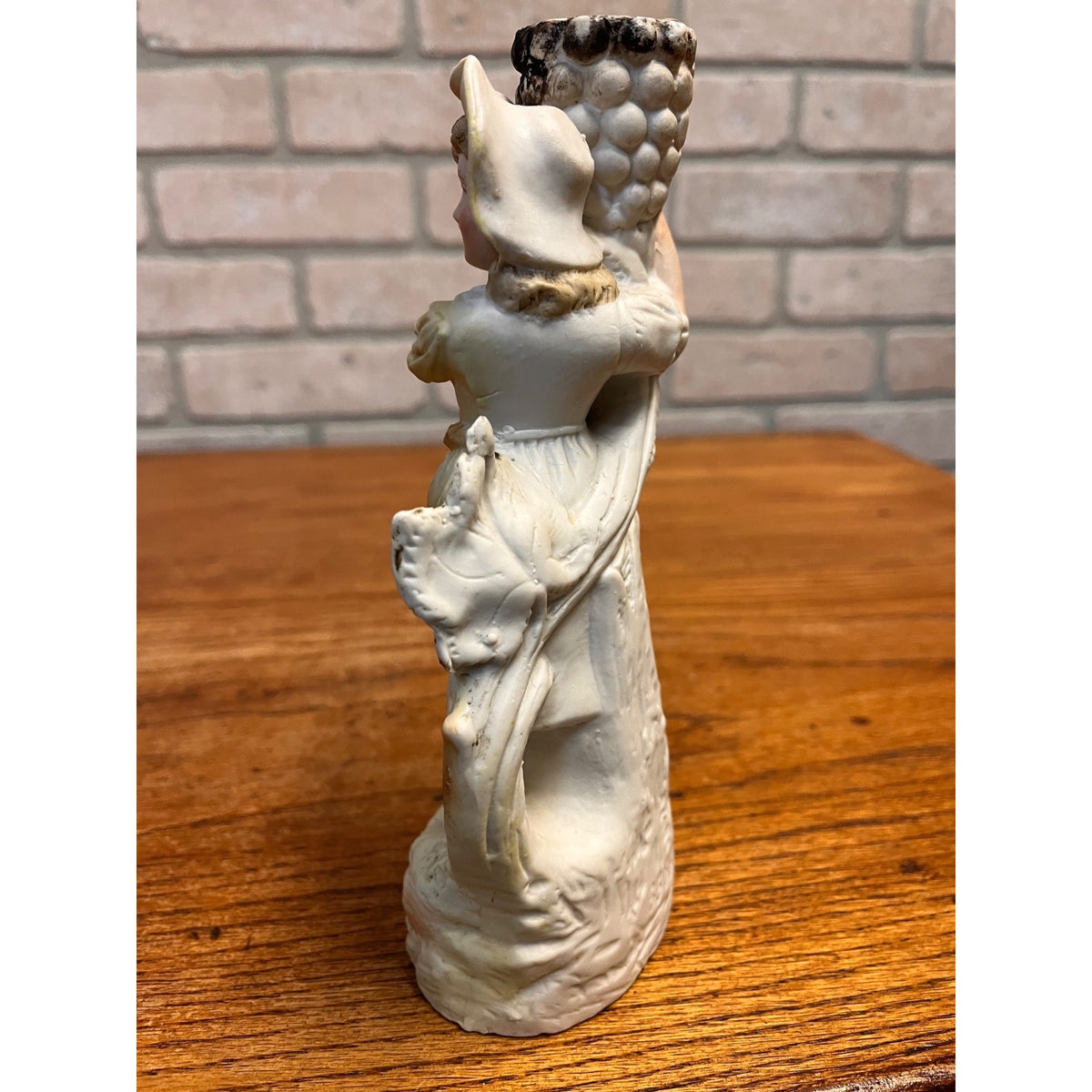 Antique 1890s German Porcelain Figural Candlestick Harvest Girl Grapes #3383