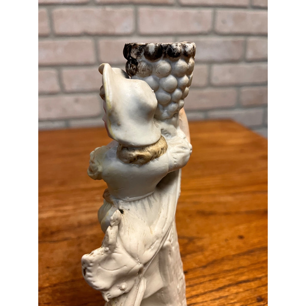 Antique 1890s German Porcelain Figural Candlestick Harvest Girl Grapes #3383