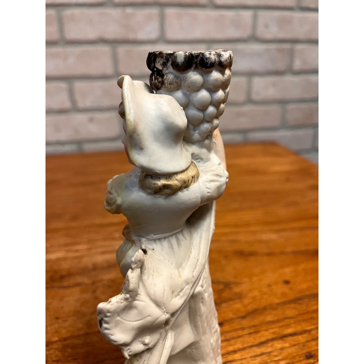 Antique 1890s German Porcelain Figural Candlestick Harvest Girl Grapes #3383