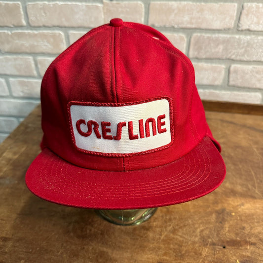 VINTAGE RED CRESLINE PIPING CONSTRUCTION RETRO SNAPBACK HAT K-PRODUCTS