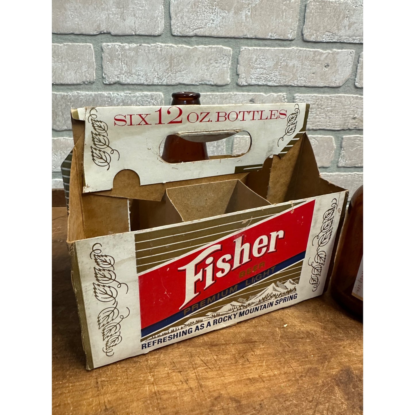 Vintage 1950s Fisher Light Beer 6-Pack Carrier w/ Bottles Salt Lake UT