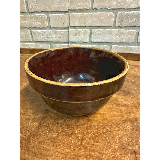 ANTIQUE NEW DREAM WHIP BROWN BOWL CROCK STONEWARE MIXING BOWL  7"