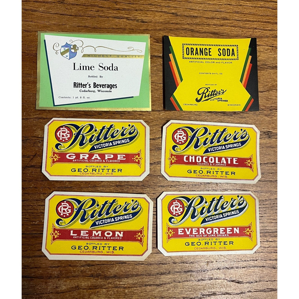 Vintage George Ritters Cedarburg Wisconsin Soda Bottle Labels Lot Geo Wis WI