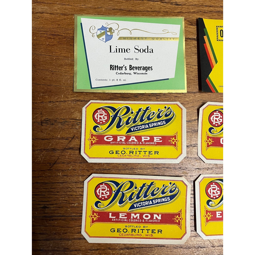 Vintage George Ritters Cedarburg Wisconsin Soda Bottle Labels Lot Geo Wis WI