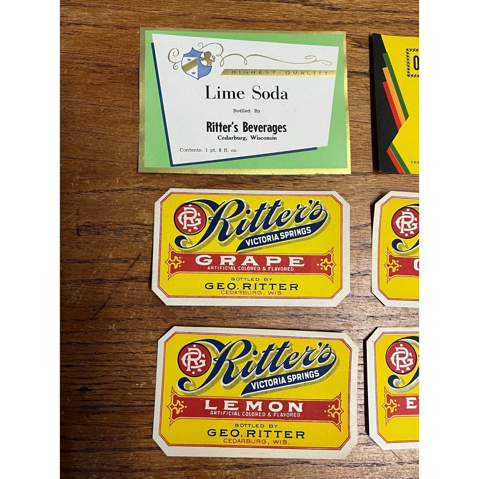 Vintage George Ritters Cedarburg Wisconsin Soda Bottle Labels Lot Geo Wis WI