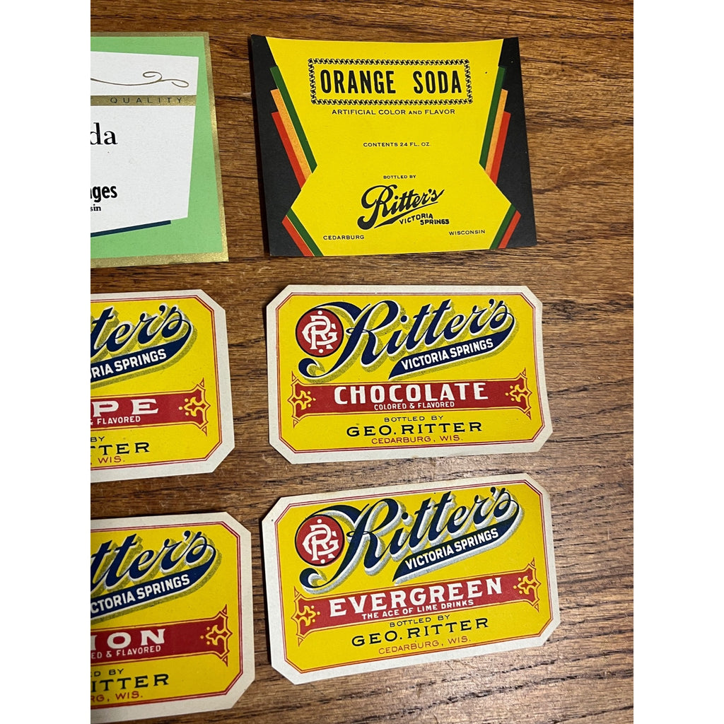 Vintage George Ritters Cedarburg Wisconsin Soda Bottle Labels Lot Geo Wis WI