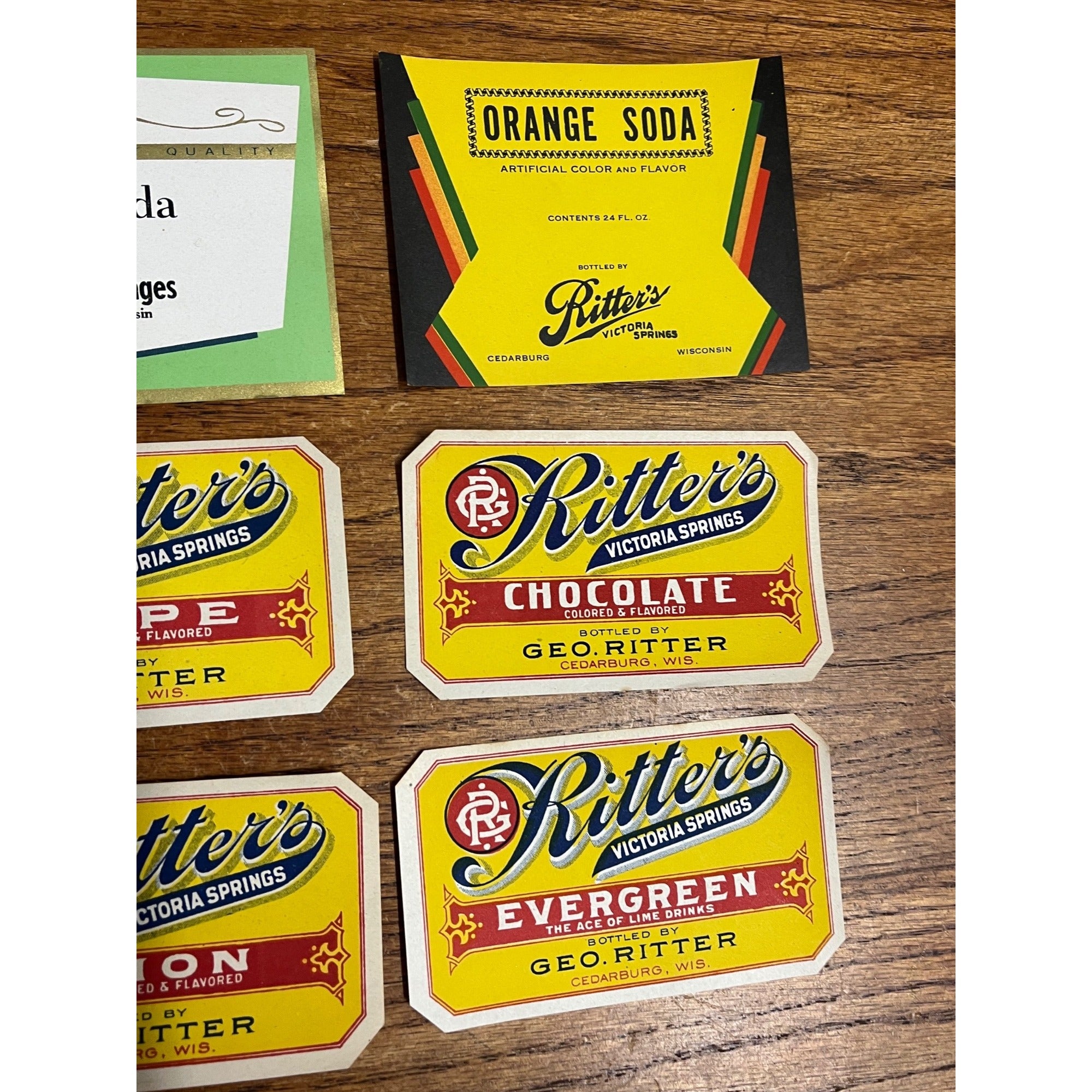 Vintage George Ritters Cedarburg Wisconsin Soda Bottle Labels Lot Geo Wis WI