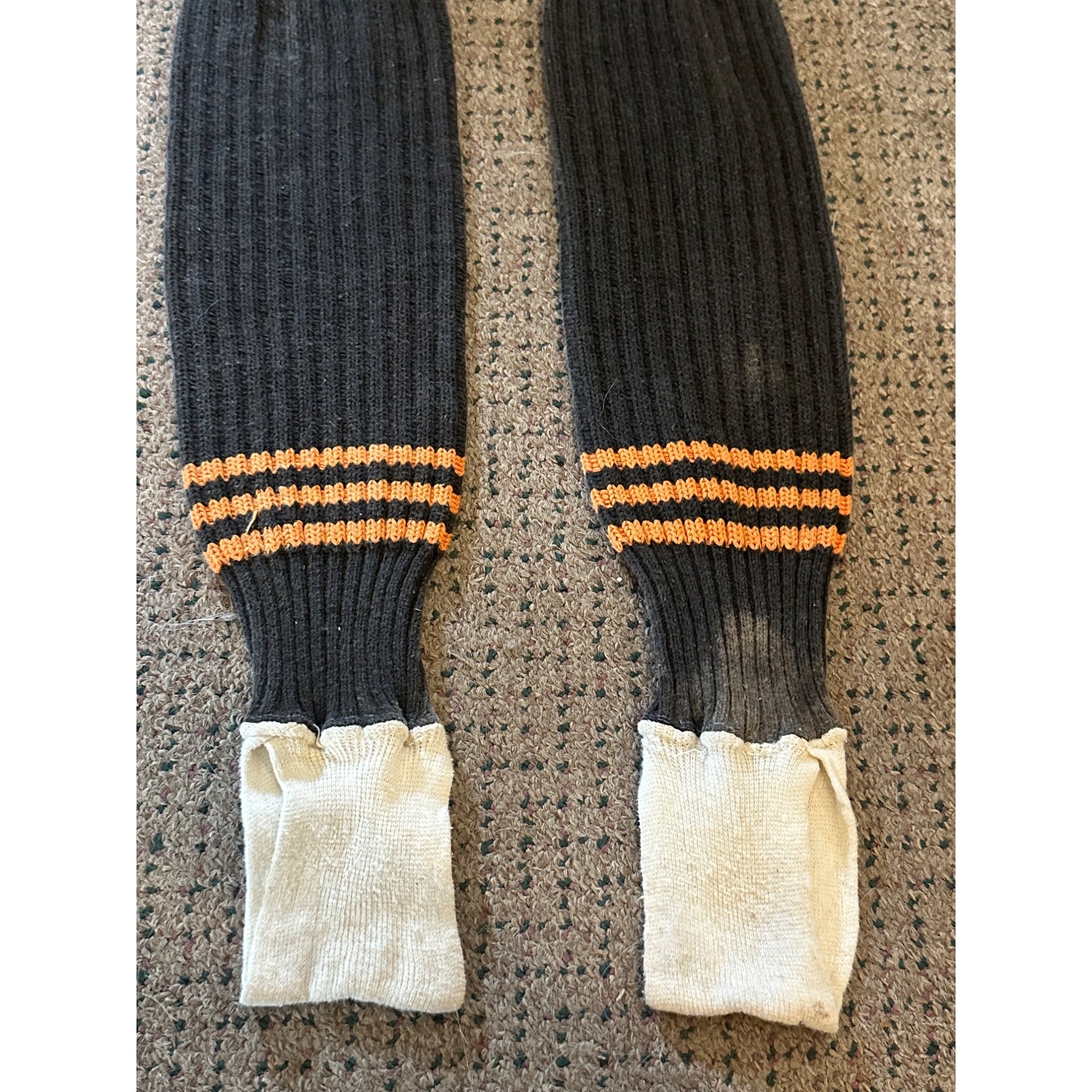 Antique Vintage Football Uniform Striped Wool Socks Brown & Orange