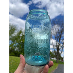 Antique Masons Patent 1858 Quart #25 Aqua Blue Canning Jar