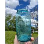 Antique Masons Patent 1858 Quart #25 Aqua Blue Canning Jar