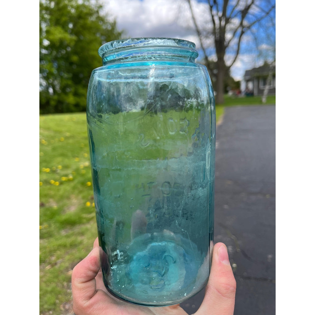 Antique Masons Patent 1858 Quart #25 Aqua Blue Canning Jar