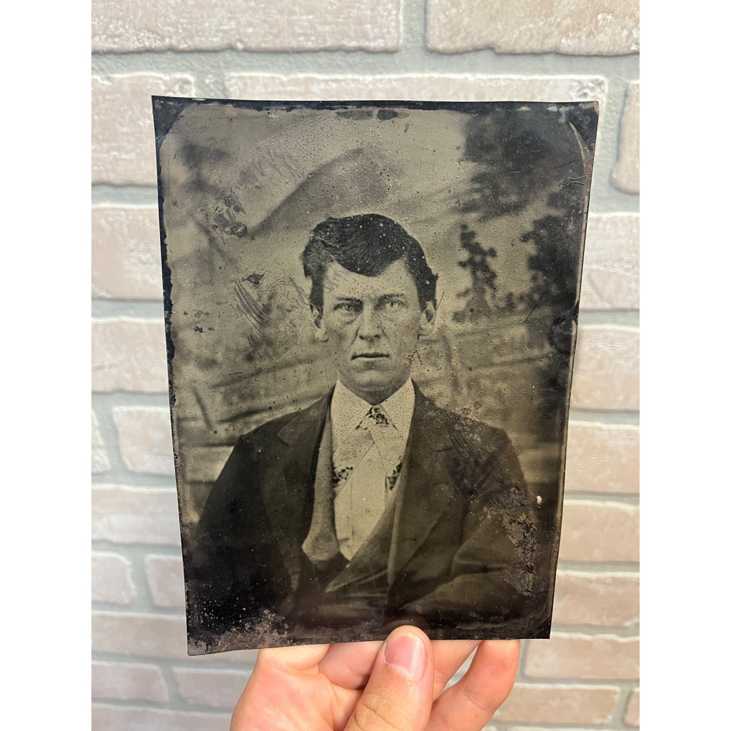 1800s Tintype Photo Creepy Scary Old Man 5x7 Large Format Strange Antique Photo