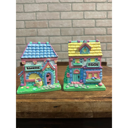 (2) 1993 Accents Unlimited Ceramic Easter Houses Eggs & Baskets