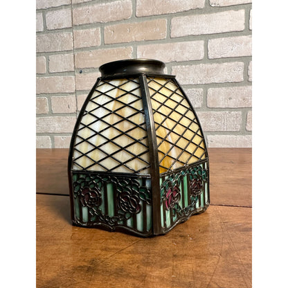 Rare Vintage 1920s HANDEL Signed Trellis Rose Glass Shade Desk Lamp