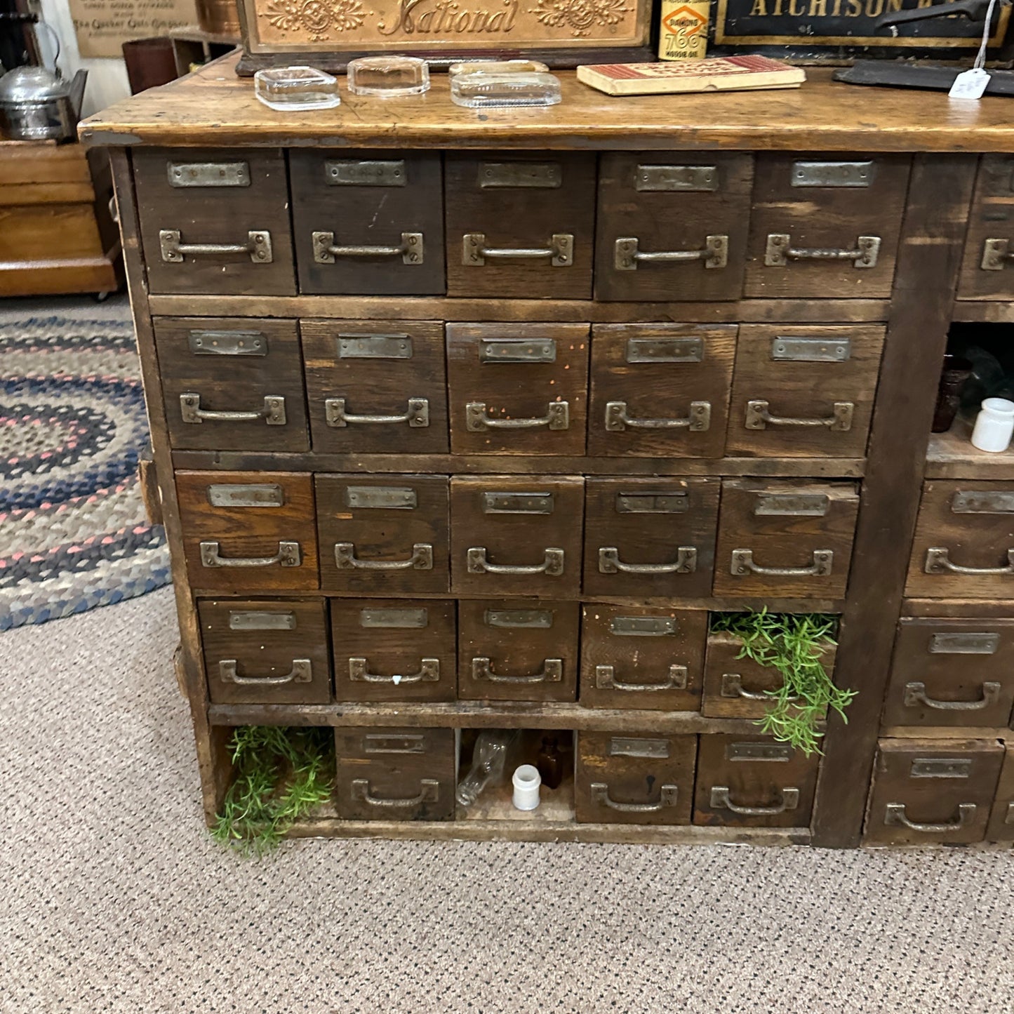 Antique 1900s General Store Mercantile Oak Seed Counter Slanted Drawers