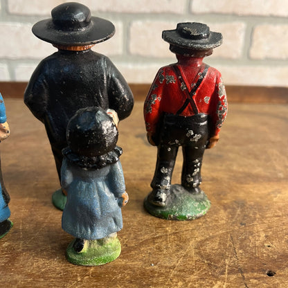 Antique Vintage Cast Iron Metal Amish Family Figures Set