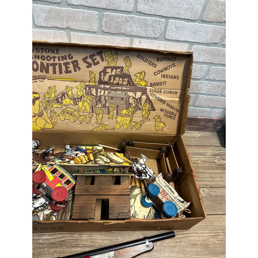 VINTAGE KEYSTONE SHOOTING FRONTIER SET COWBOYS & INDIANS 99% COMPLETE
