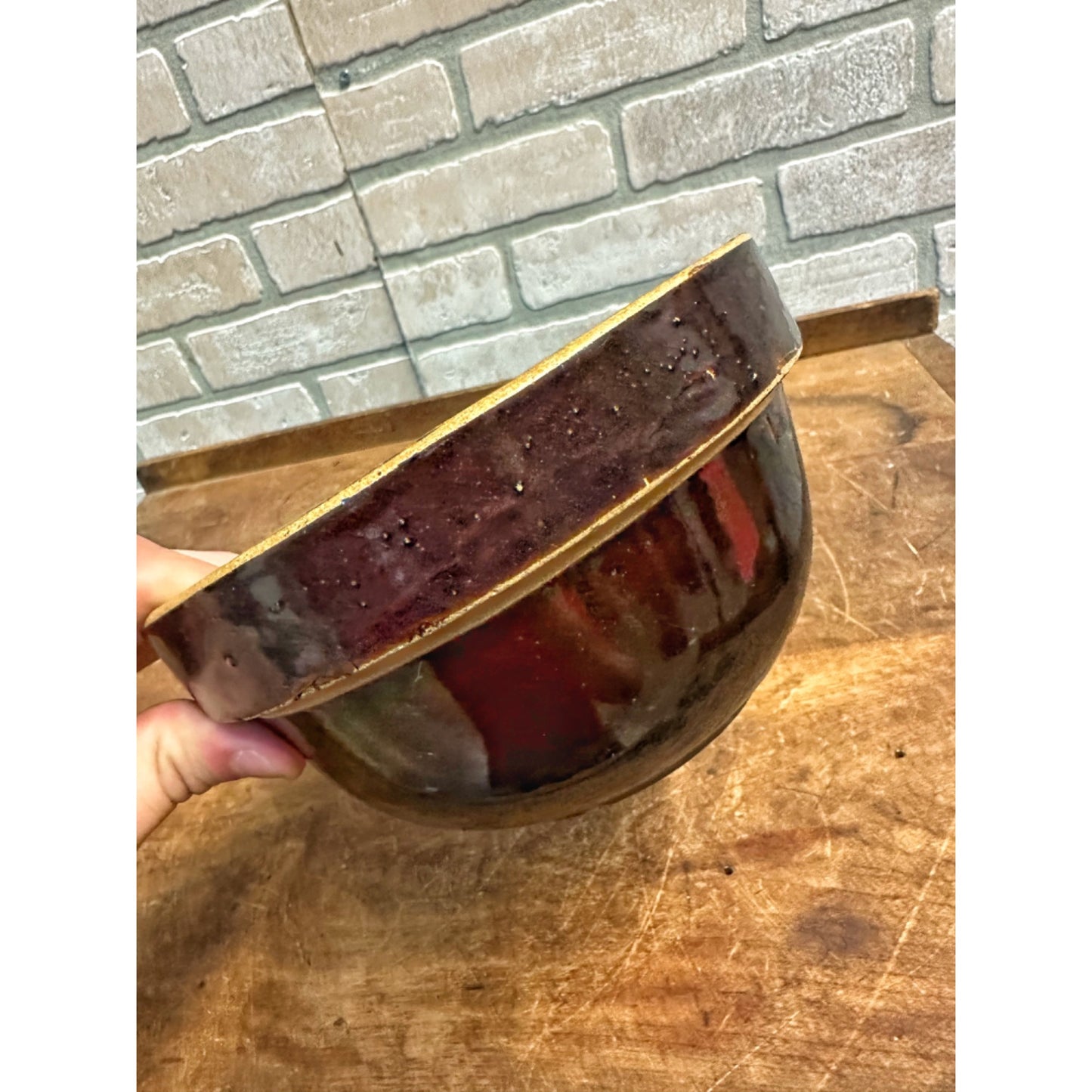 ANTIQUE NEW DREAM WHIP BROWN BOWL CROCK STONEWARE MIXING BOWL  7"