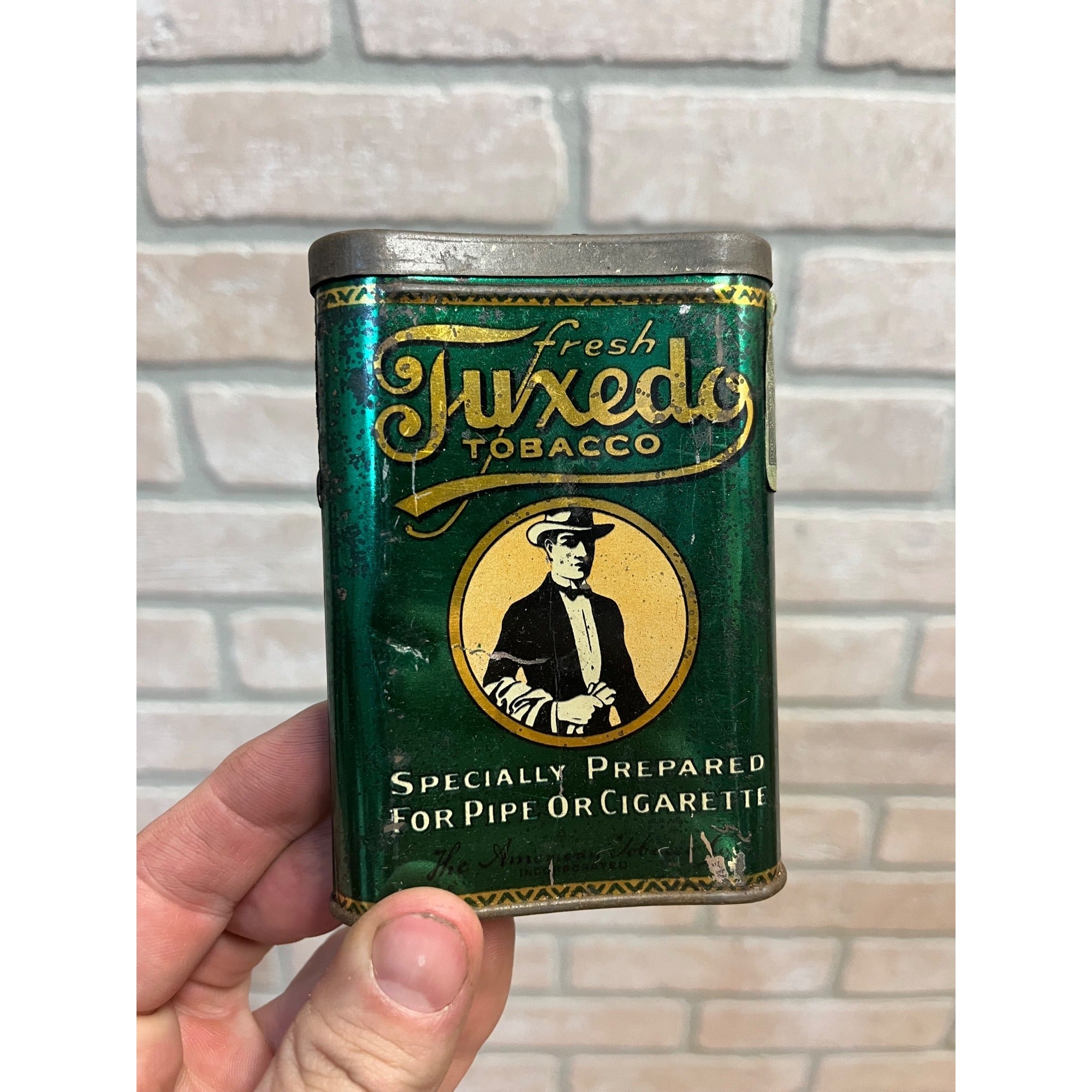 Vintage Tuxedo Tobacco Tin Empty Vertical Pocket Pipe Mixture Can