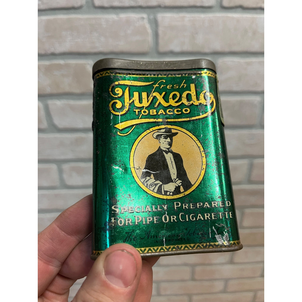 Vintage Tuxedo Tobacco Tin Empty Vertical Pocket Pipe Mixture Can