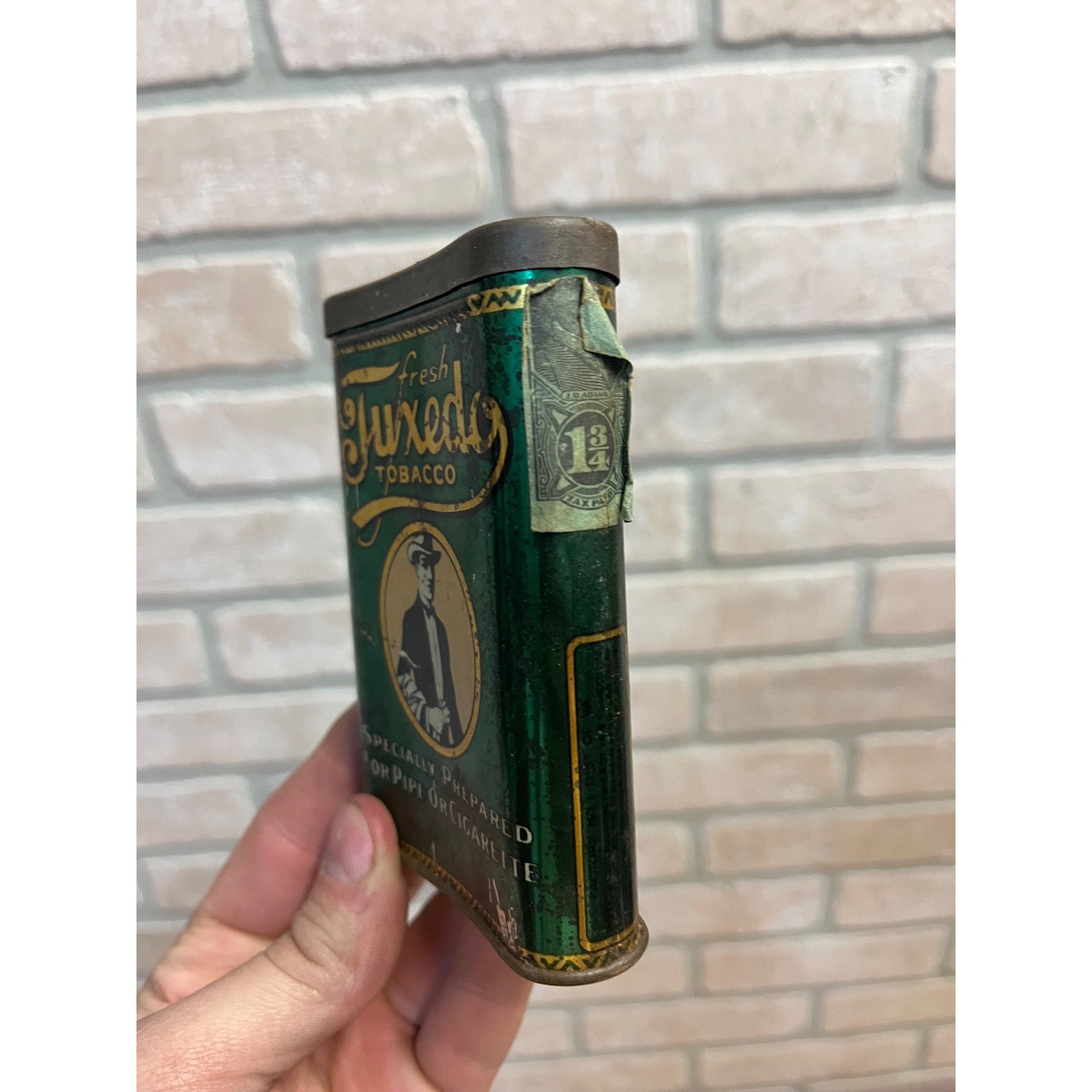 Vintage Tuxedo Tobacco Tin Empty Vertical Pocket Pipe Mixture Can