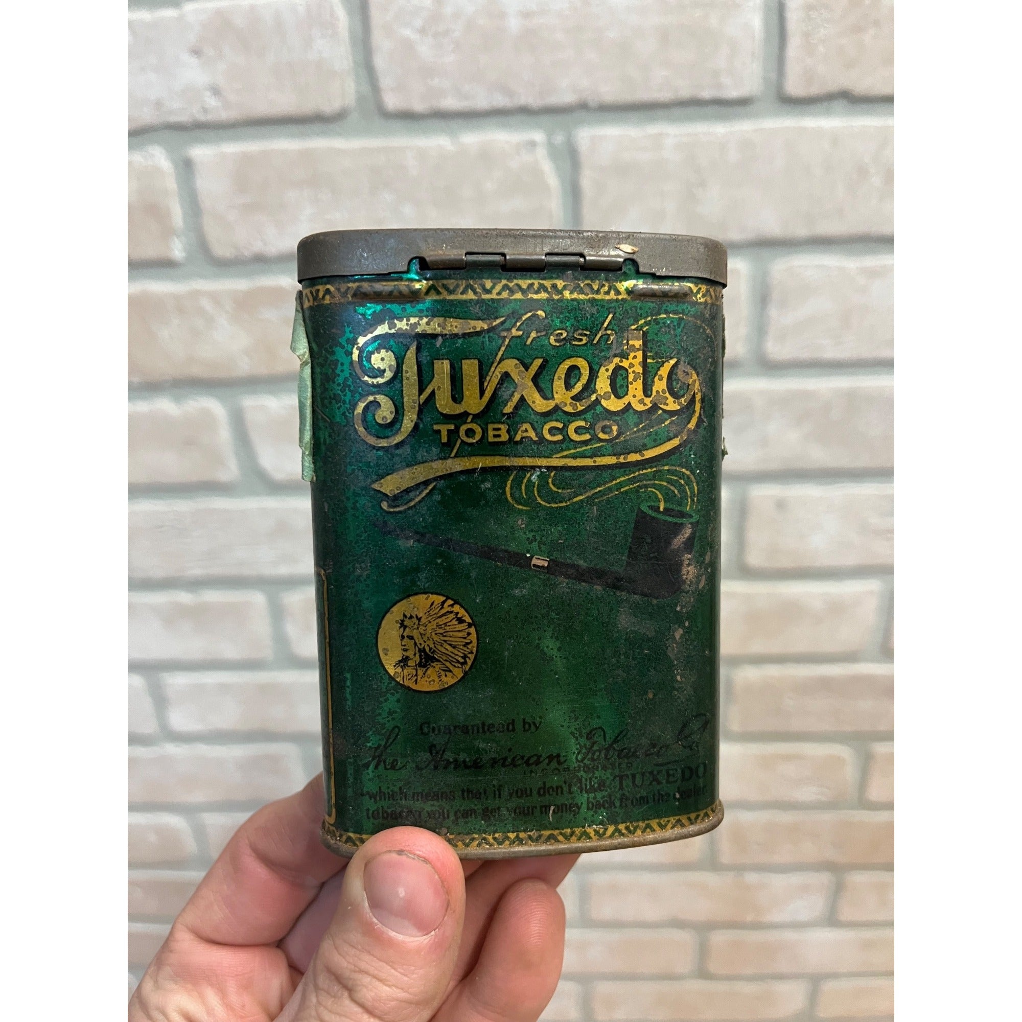 Vintage Tuxedo Tobacco Tin Empty Vertical Pocket Pipe Mixture Can