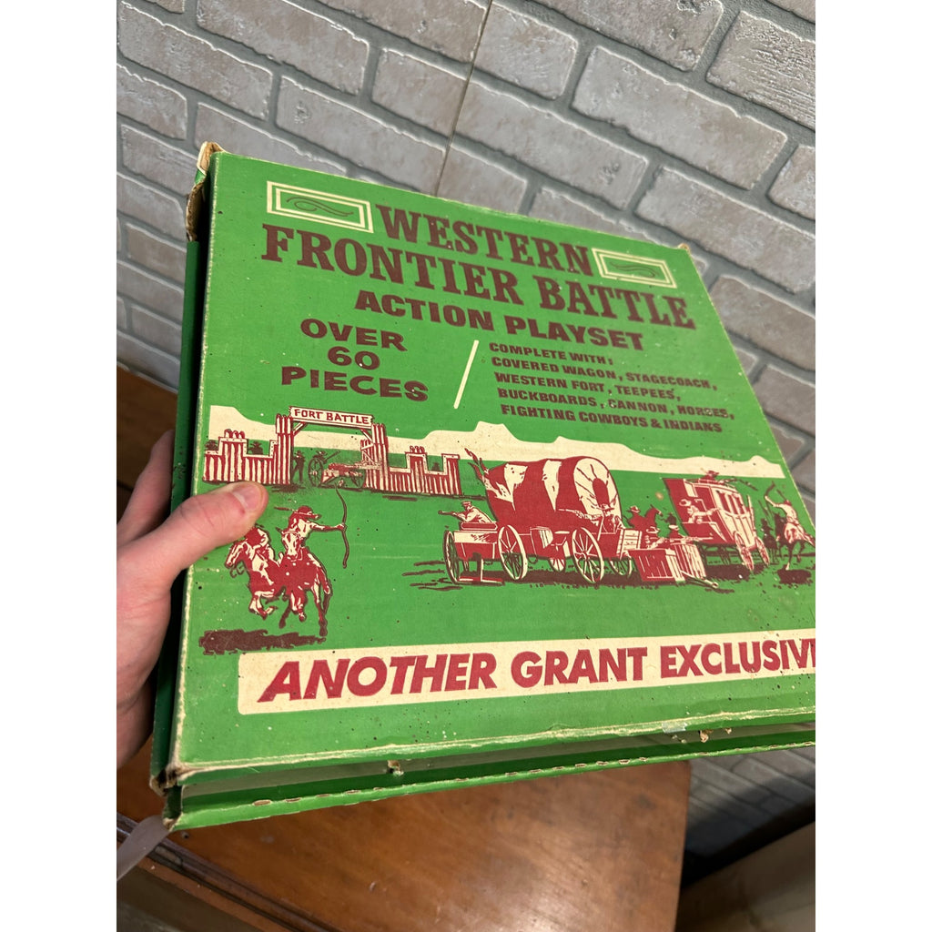 VINTAGE 1960S GRANT PLASTIC WESTERN FRONTIER BATTLE PLAYSET COWBOY HORSE FORT