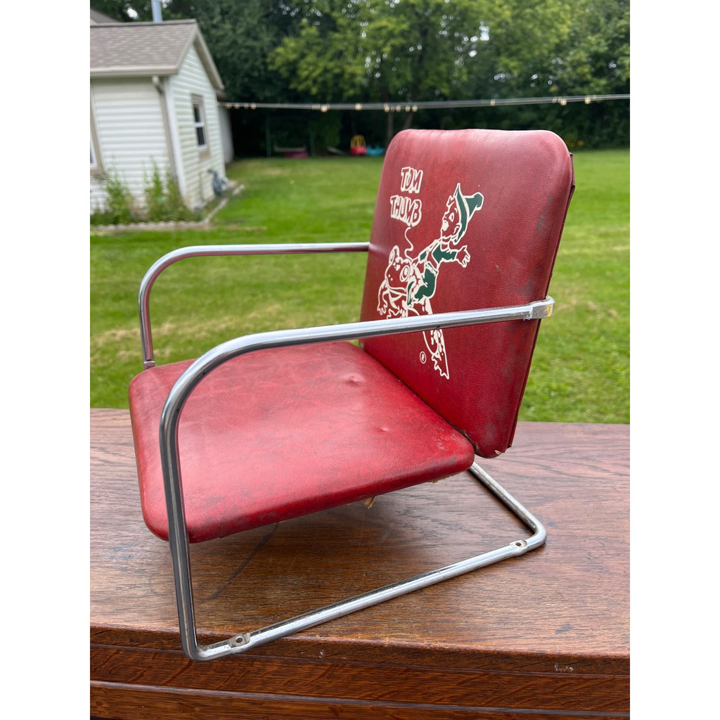 Vintage Tom Thumb Kids Advertising Vinyl Red Barber Booster Chair 1950s