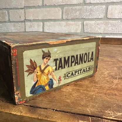 Vintage 1930sTampanola Cigar Co. Milwaukee Wis "Capitals Wooden Box Deco