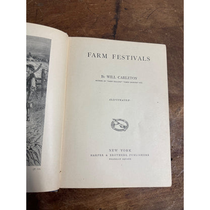 FARM FESTIVALS by WILL CARLETON 1881 ILLUSTRATED ANTIQUE HARDCOVER GREEN GOLD NF