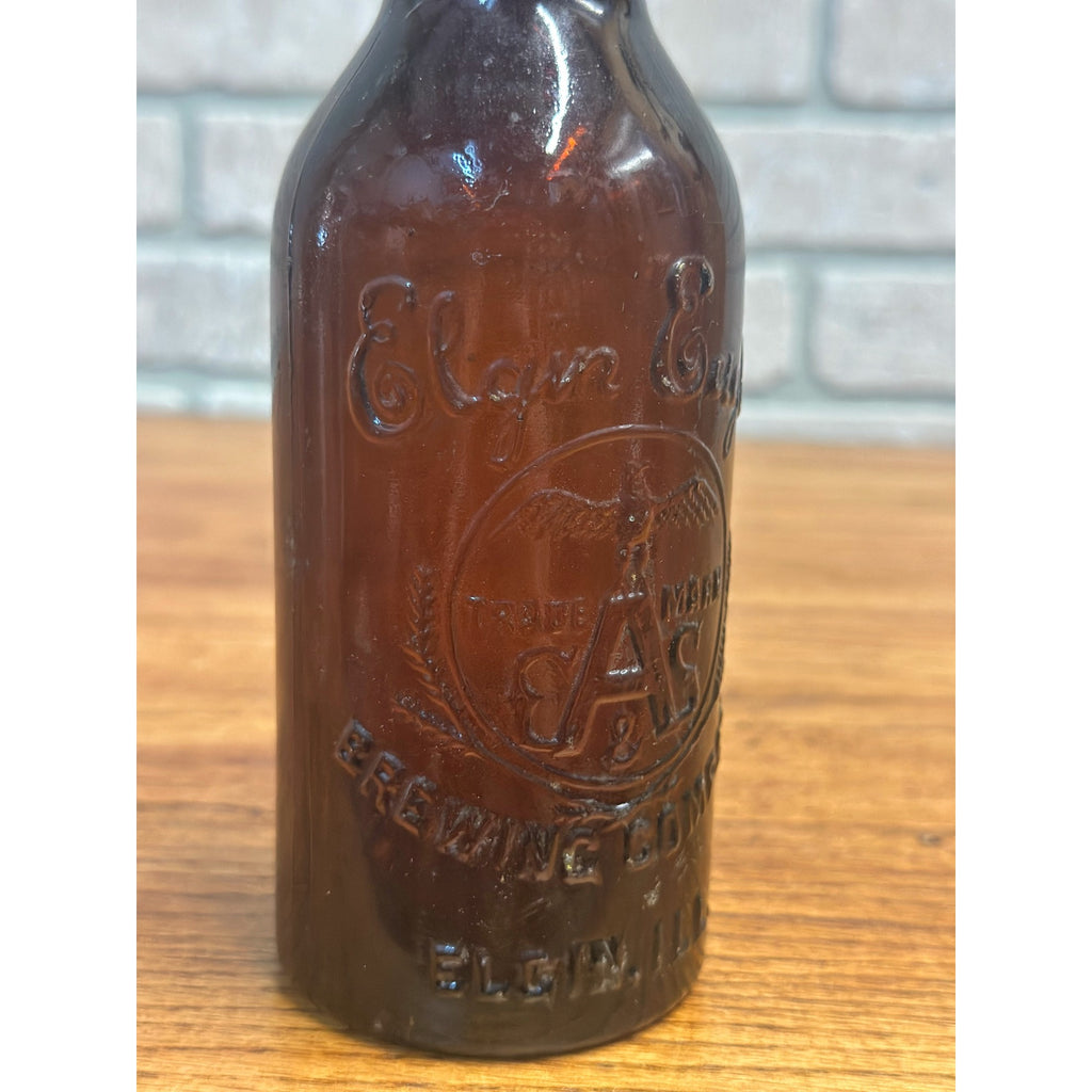 Pre-Pro Elgin Eagle Brewing Co. Beer Bottle 12oz Amber Brown Embossed ILL Illinois