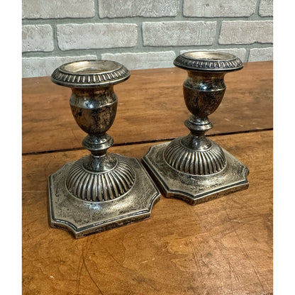 PAIR OF HUNT SILVER STERLING SILVER "GEORGIAN REPRODUCTION" WEIGHTED CANDLESTICKS