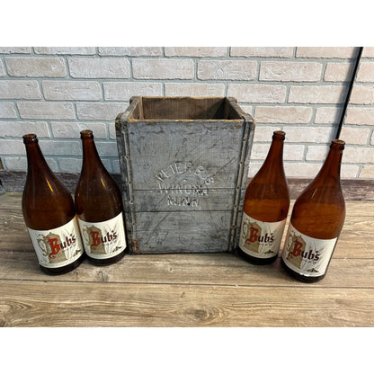 VINTAGE BUBS BEER WOODEN CRATE PETER BUBS BREWING CO WINONA MN + (4) BOTTLES