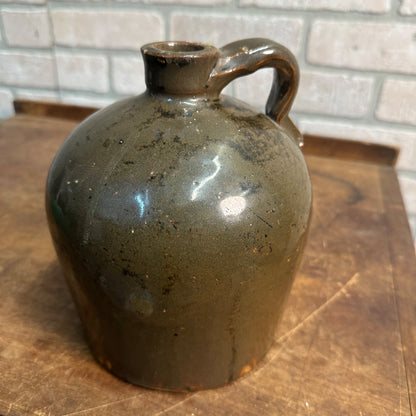 Antique 7-1/2" Gray-ish Brown Stoneware Jug Moonshine W/ Handle Unmarked Glazed