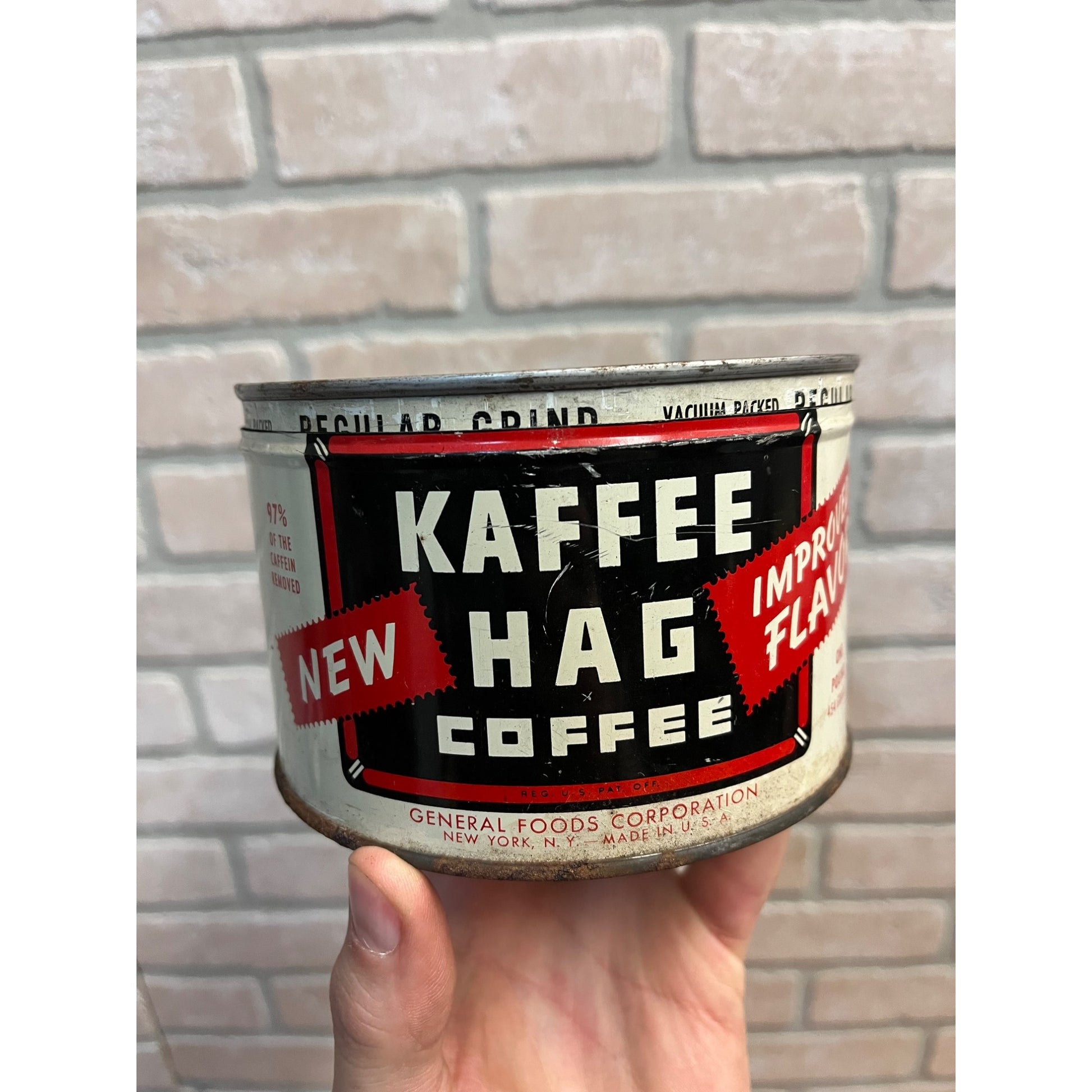 Vintage Kaffee Hag Coffee Tin Regular Grind Decaf 1940s Advertising Kitchen