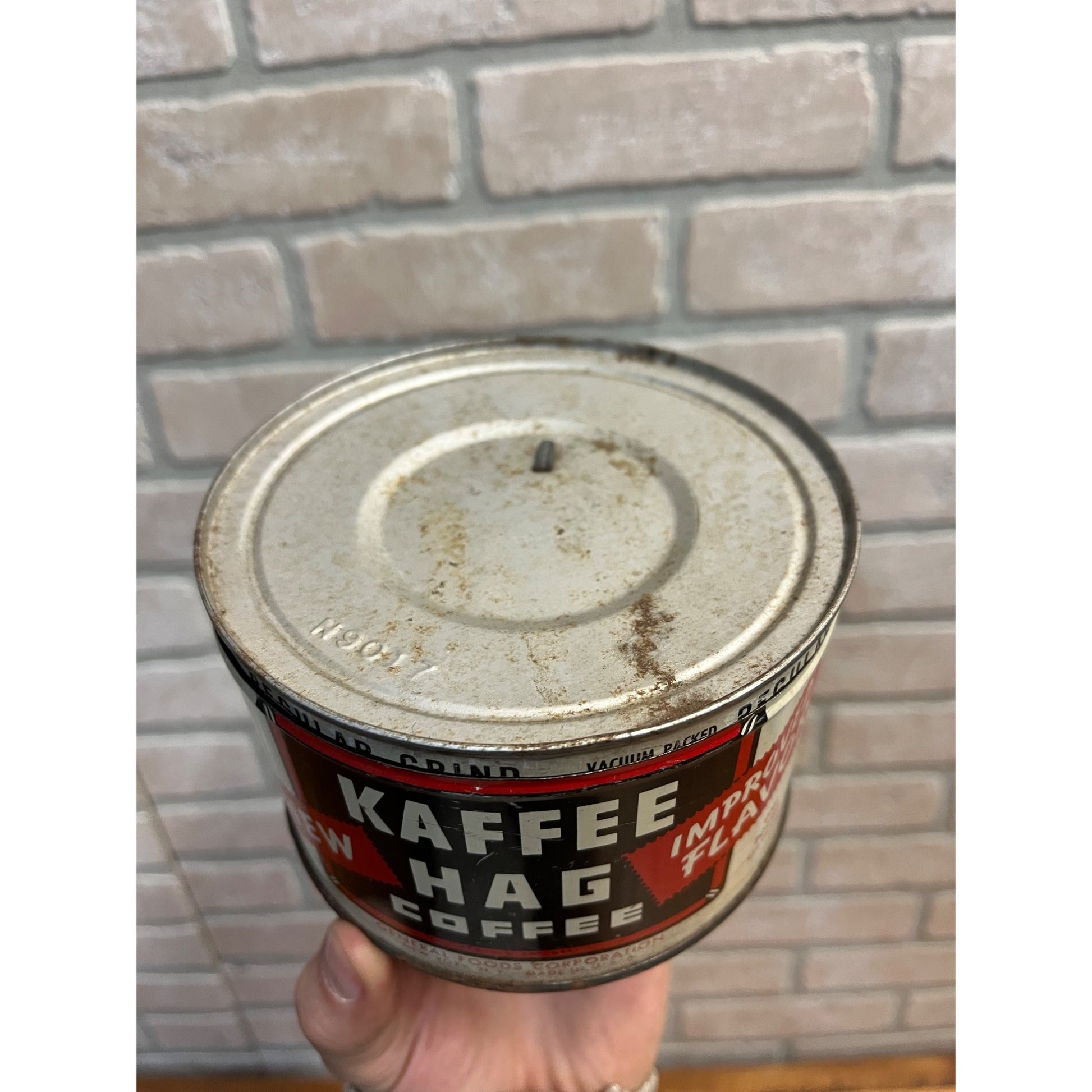 Vintage Kaffee Hag Coffee Tin Regular Grind Decaf 1940s Advertising Kitchen