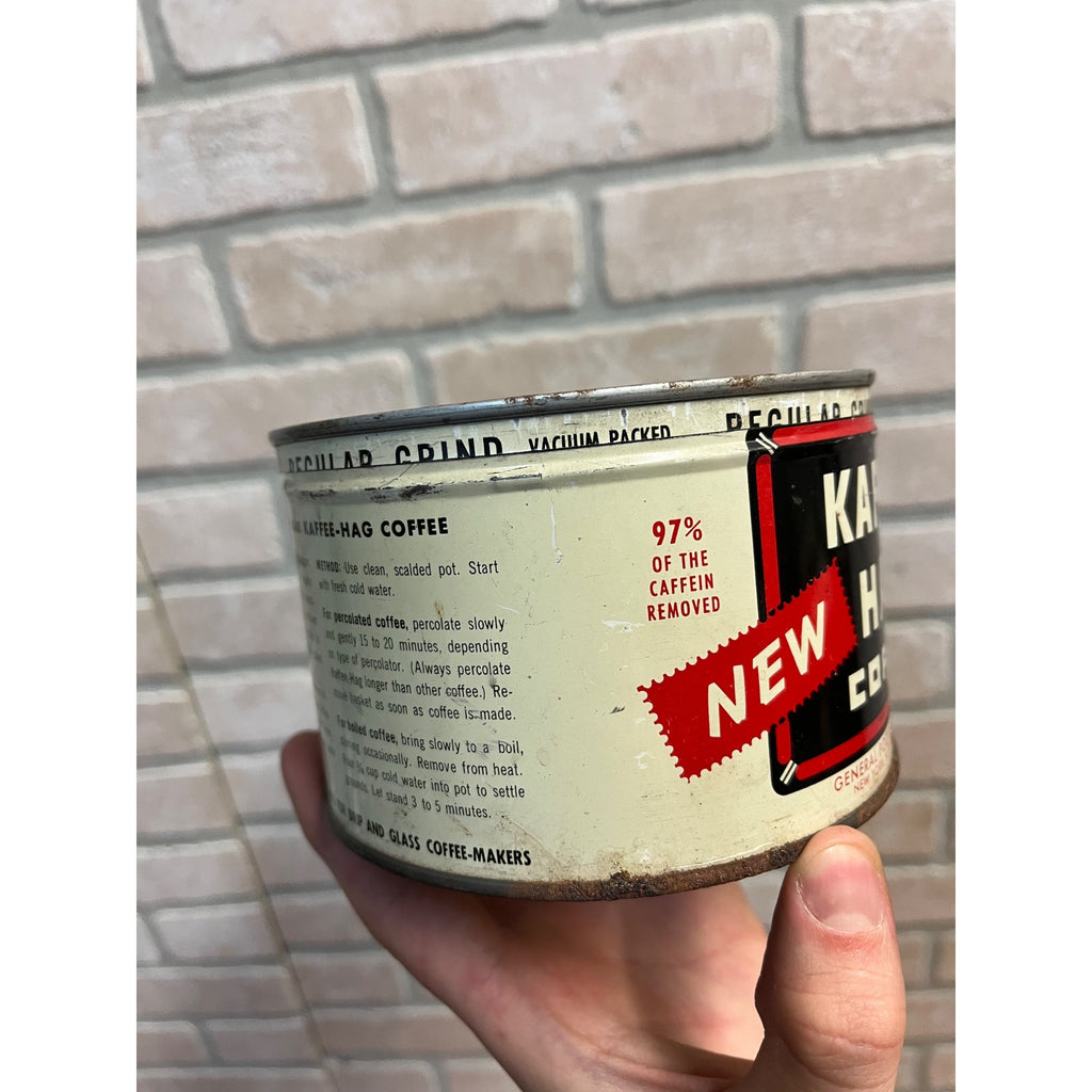 Vintage Kaffee Hag Coffee Tin Regular Grind Decaf 1940s Advertising Kitchen