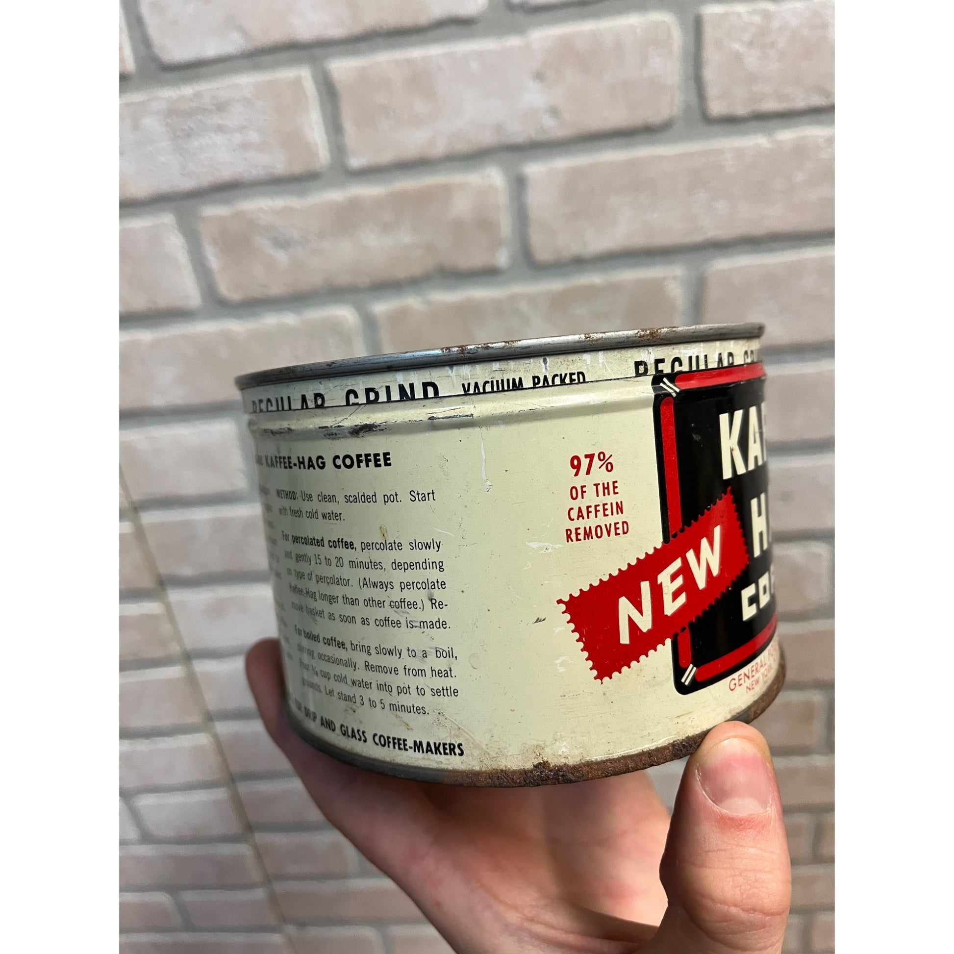 Vintage Kaffee Hag Coffee Tin Regular Grind Decaf 1940s Advertising Kitchen