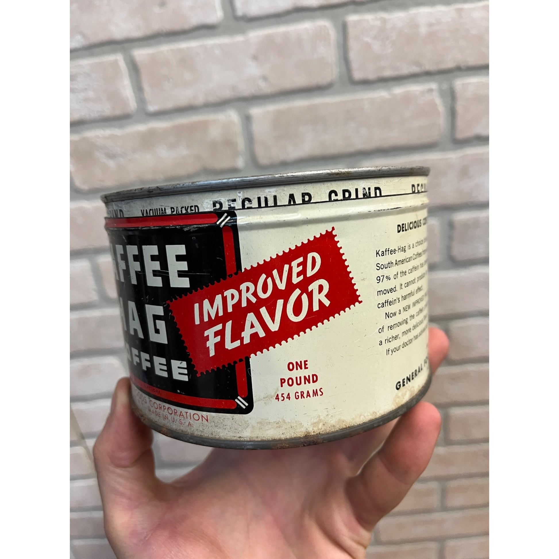 Vintage Kaffee Hag Coffee Tin Regular Grind Decaf 1940s Advertising Kitchen