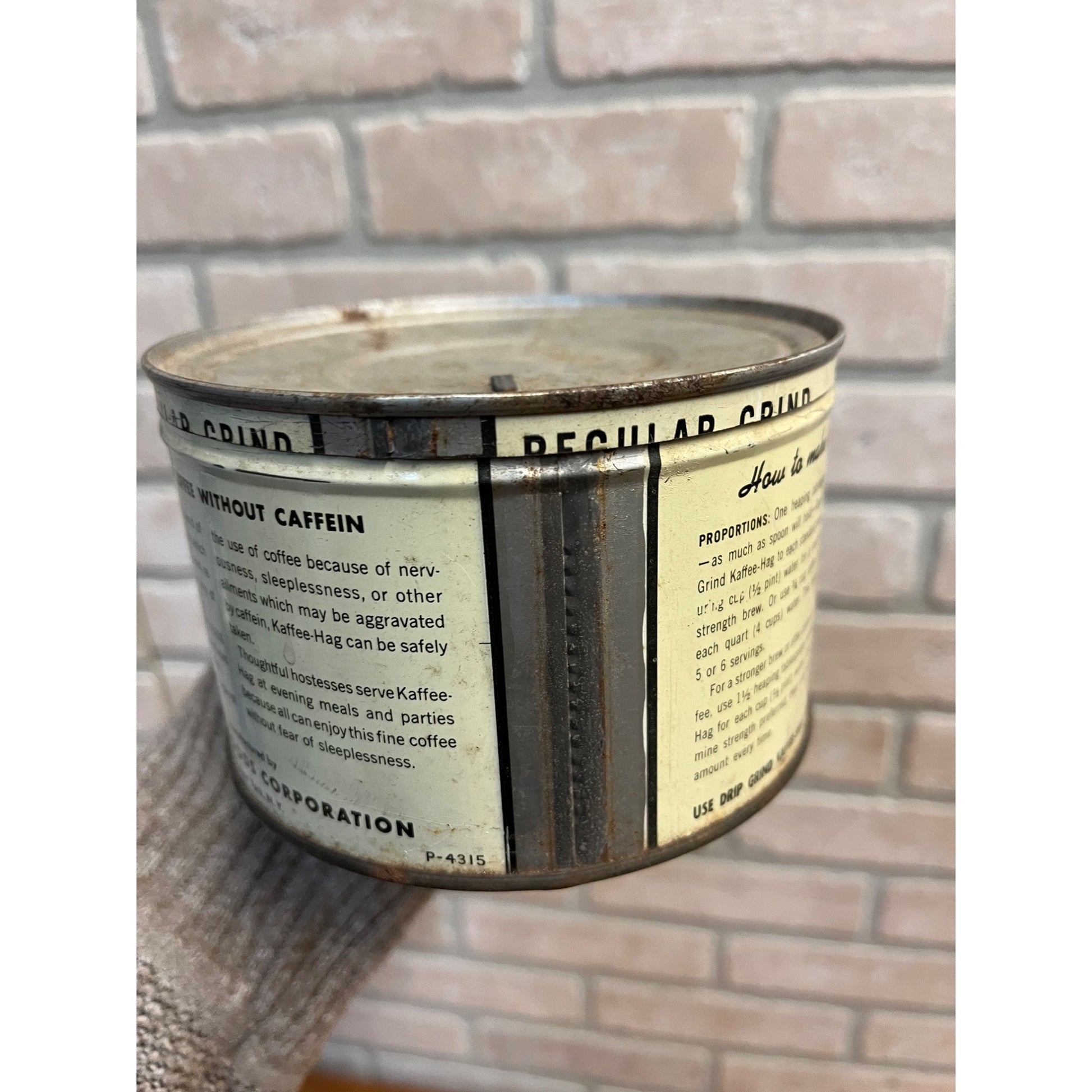 Vintage Kaffee Hag Coffee Tin Regular Grind Decaf 1940s Advertising Kitchen