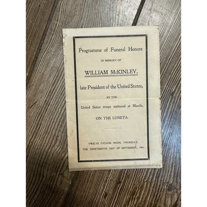 Original President William McKinley Funeral Program United States Troops Manila