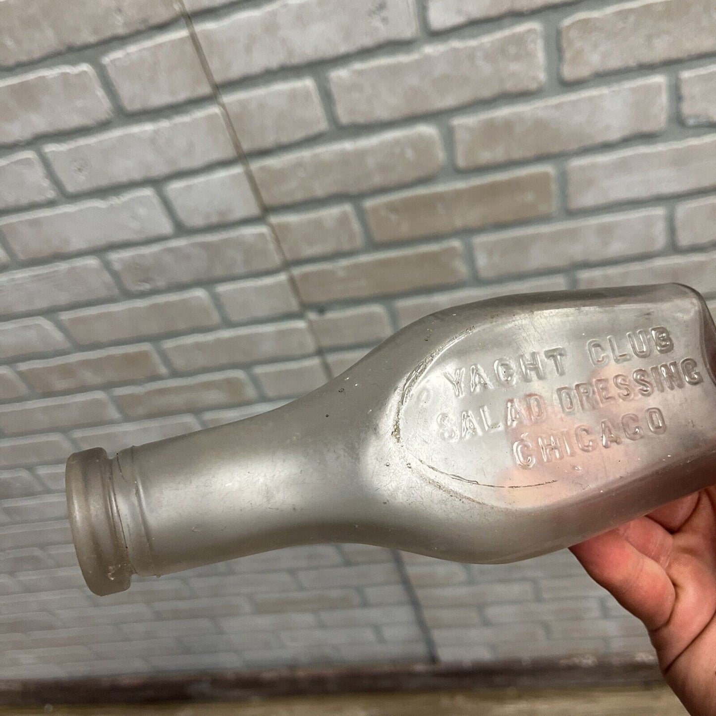 VIntage Early 1900s Yacht Club Salad Dressing Clear Embossed Bottle Chicago
